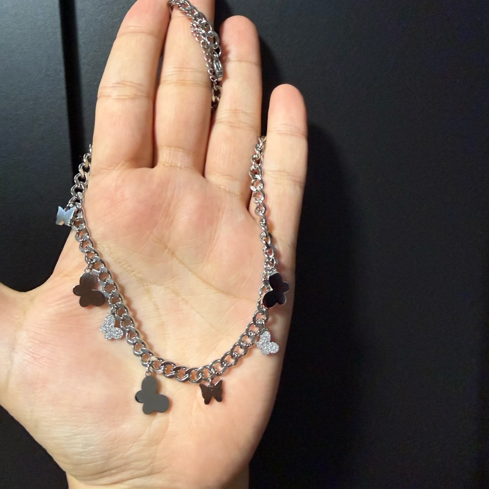 Silver Butterfly Charm Necklace stainless steel